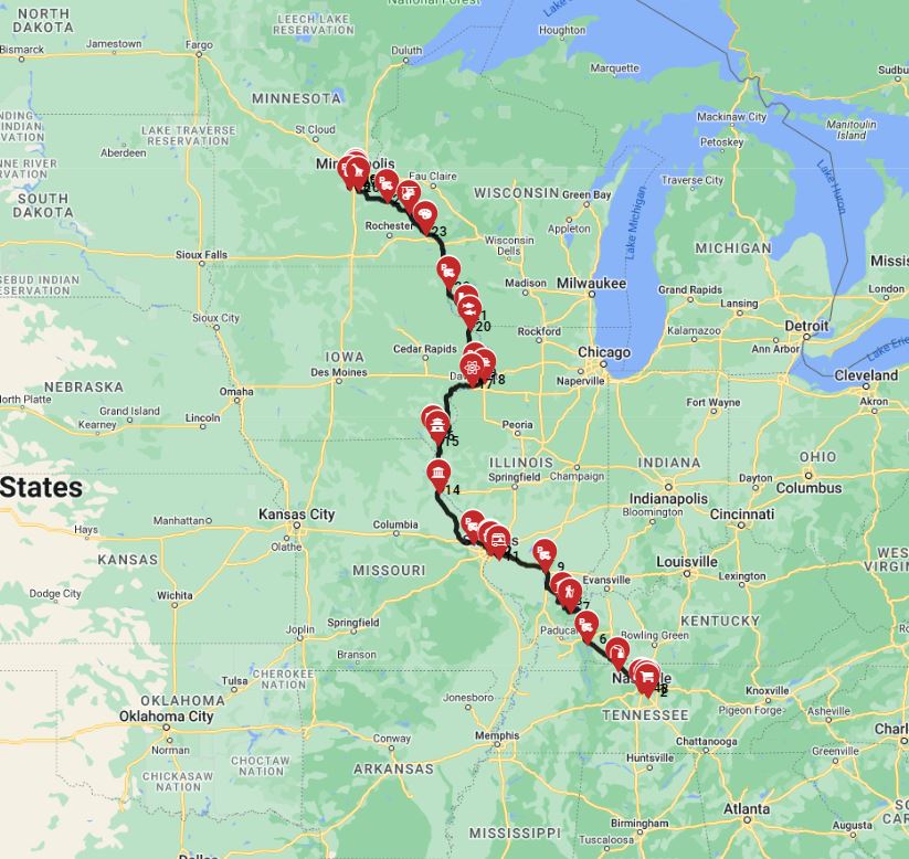 RV route a road trip with a motorhome from Nashville to Minneapolis
